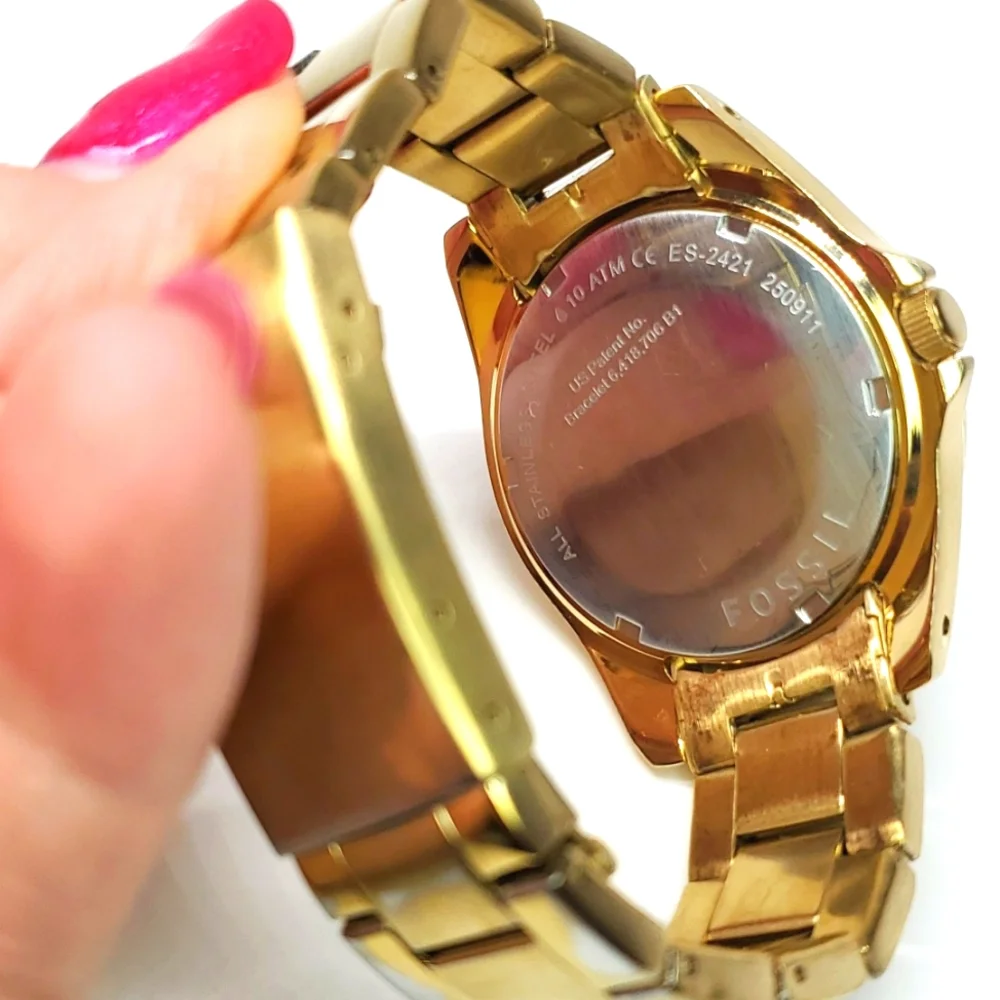 Fossil Watch ES2421 Gold Steel  Wristband Crystal Bezel White Face Multi